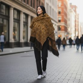 Eleganter Schal gold-schwarz 215x105 dünner Damenschal