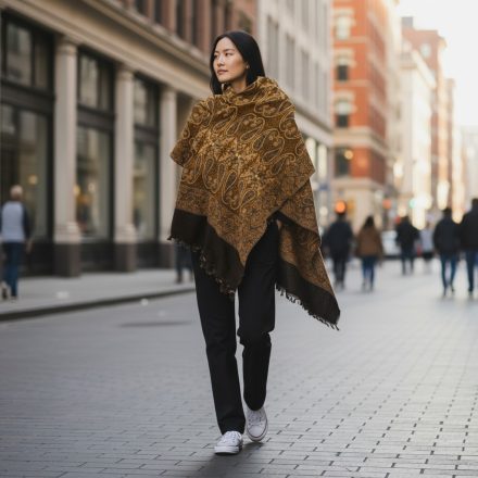 Eleganter Schal gold-schwarz 215x105 dünner Damenschal