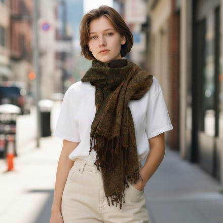 Eleganter Damen Schal 215x105 dunkelgrün mit authentischem Muster