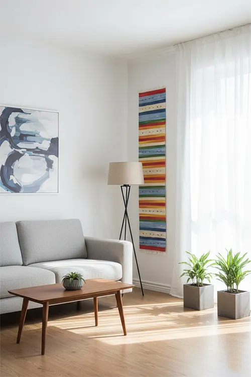 farbenfroher Teppich als Wanddekoration